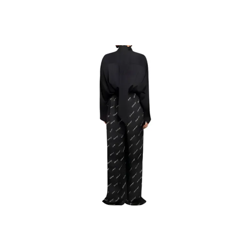 Balenciaga Oblique Logo Silk Trousers 'Black/White'-2