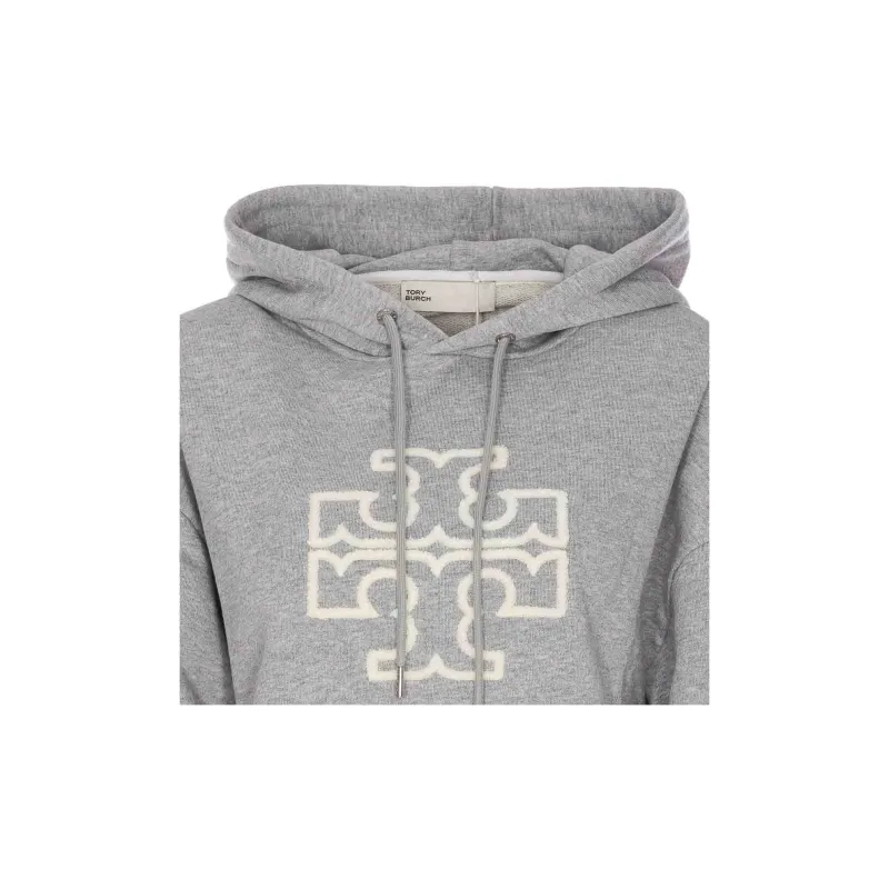 TORY BURCH Double T Logo Patch Drawstring Hoodie-3