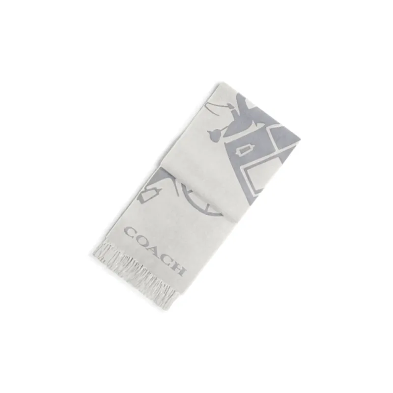 COACH Cashmere Knit Scarves Unisex Gray-1