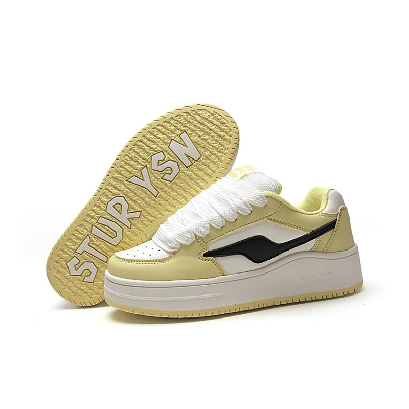 STUR YSN Wear resistant And Lightweight Low Top Skateboard Shoes Unisex White Light Yellow-6