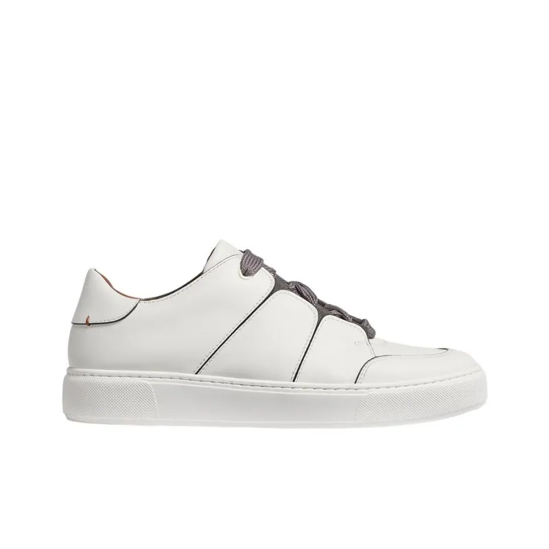 Zegna Tiziano Leather Low Top Lace Up Sneakers Men's White-1