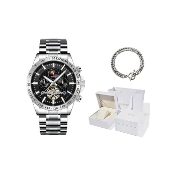 MXXSEE Box Greeting Card Writing Service Mechanical Movement Steel Strap Watch Men's Watches White Dial