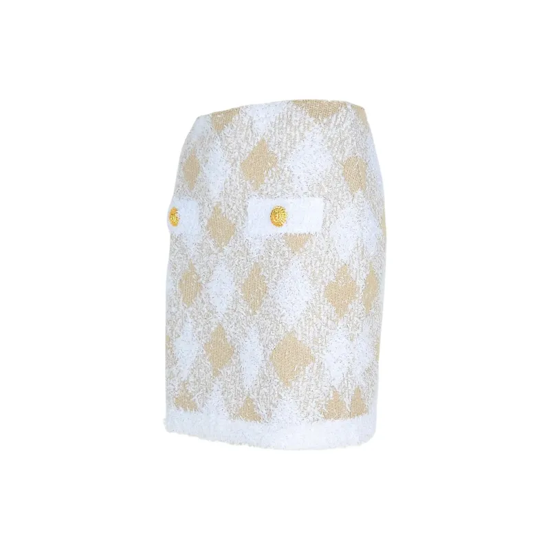 BALMAIN Gingham Detailed Ribbed Hem Mini Skirt-2