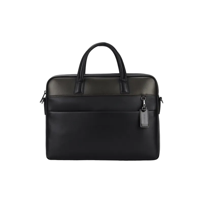 SAMSONITE Cow Leather Laptop Bag, Briefcase, Shoulder Bag, Handbag Men's Black & Coffee-0