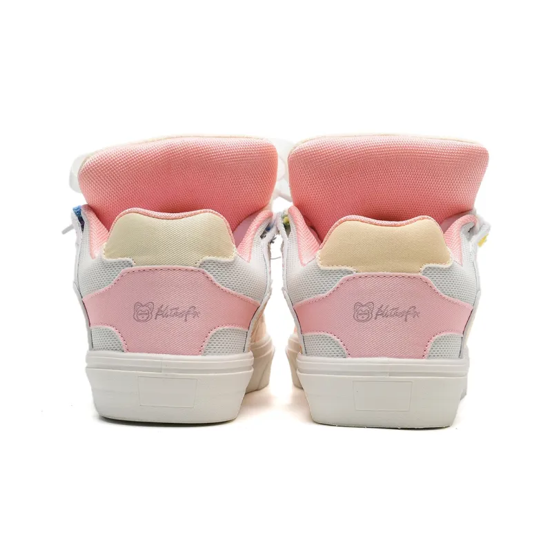 ALI THE FOX Anti Slip Wear Resistant Lightweight Breathable Low Top Skateboard Shoes Women's Pink Yellow Strawberry-5
