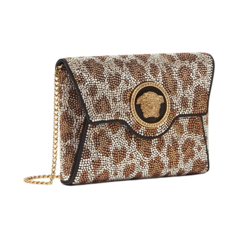 VERSACE Viscose One Shoulder Crossbody Clutches Women's Gold-1