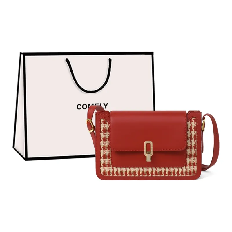 COMELY Cow Leather With Synthetic Leather Shoulder Bag, Crossbody Bag Regular Women's Cherry Red-0