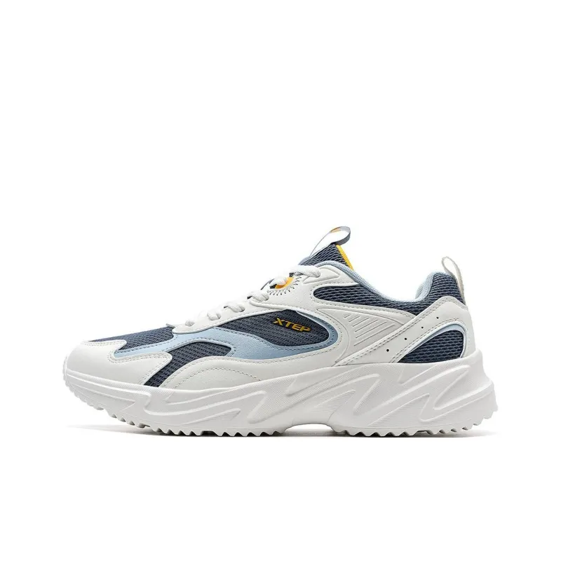 XTEP Anti-Slip Wear-Resistant Low-Top Chunky Sneakers Men's White Blue-0