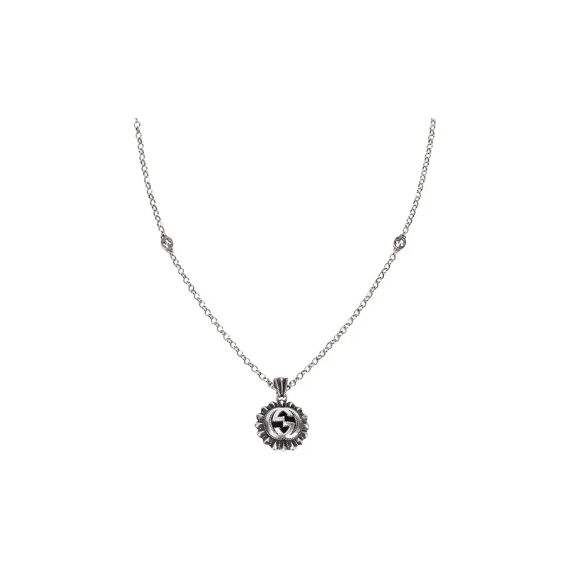 GUCCI Sterling Silver Interlocking G Pendant Necklace-0