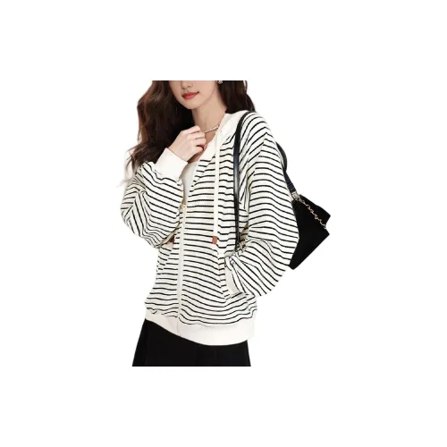 Wbwq Sweatshirts Women's Apricot Base With Black Stripes