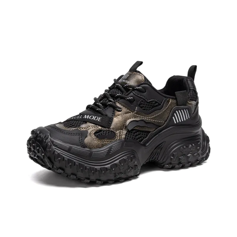 EXULL Q Low Top Chunky Sneakers Women's Black Brown-1