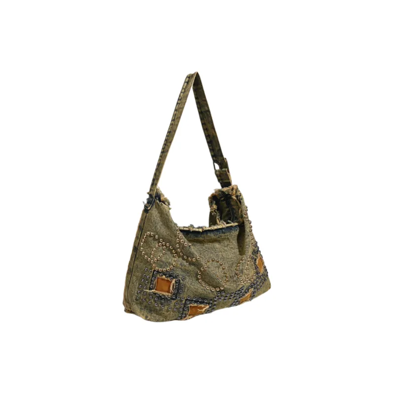 NOMK Denim Shoulder Bag, Handbag, Shoulder Bag, Crossbody Bag Women's Vintage Yellow-1