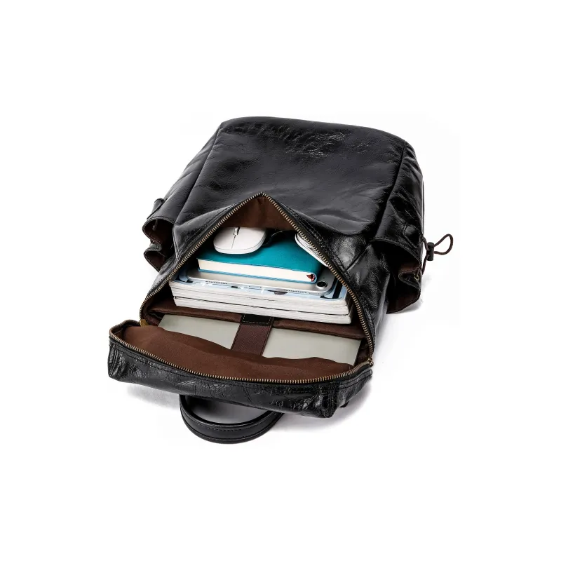 Ace Paul Top Grain Cow Leather Backpack Regular Unisex Black-4