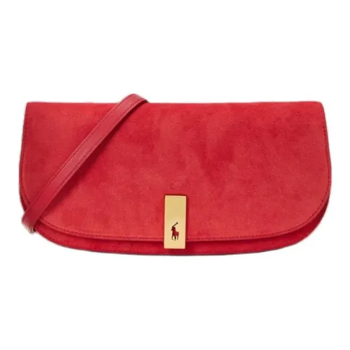 Polo Ralph Lauren Nubuck One Shoulder Crossbody Clutches Medium Size Women's Geranium Red
