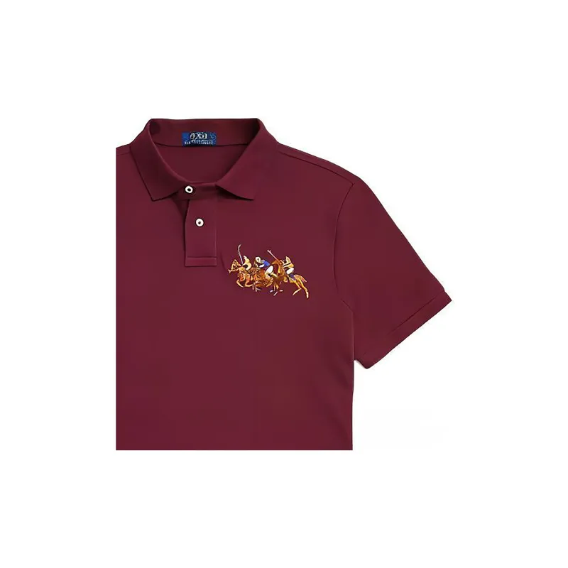 Polo Ralph Lauren FW22 Custom Slim Fit Solid Color Three Horse Pony Short Sleeved Men's Red-11