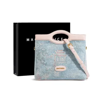 MACKJANICE PU One Shoulder Handbags Women's Blue And White Embroidered Pink