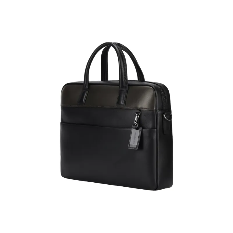 SAMSONITE Cow Leather Laptop Bag, Briefcase, Shoulder Bag, Handbag Men's Black & Coffee-3