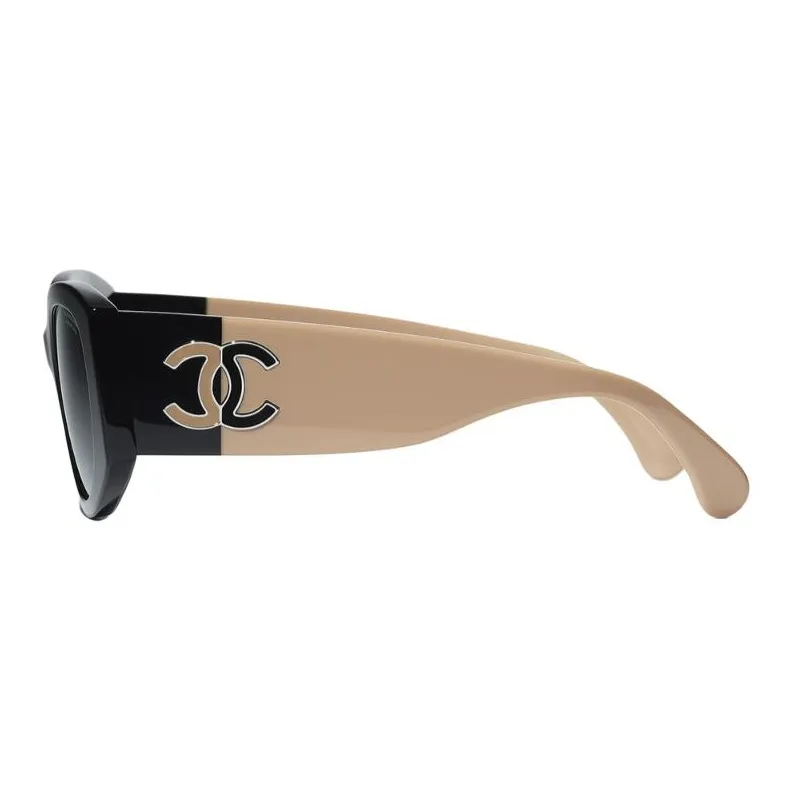 CHANEL Acetate Oval Sunglasses Unisex Black-2