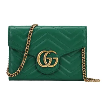 GUCCI Marmont Quilting Leather Envelope Bag Shoulder Bag Crossbody Bag Mini Women's Green