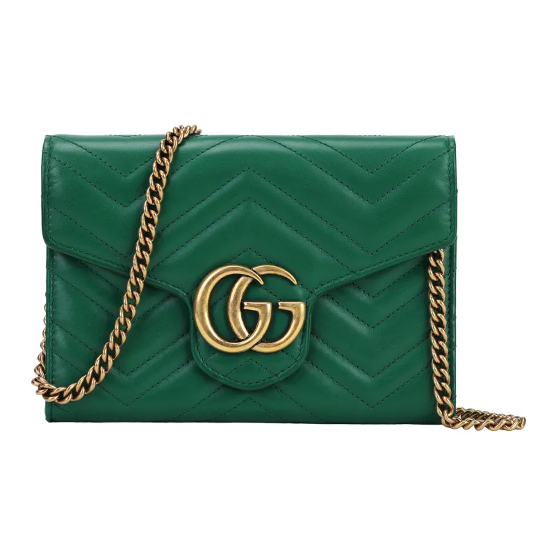 GUCCI Marmont Quilting Leather Envelope Bag Shoulder Bag Crossbody Bag Mini Women's Green-0