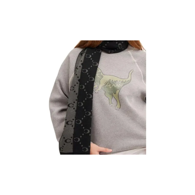 COACH Sheep Wool Knit Scarves Unisex Black-2