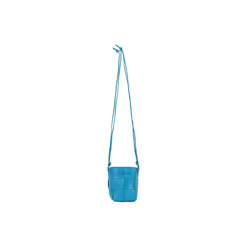 Bottega Veneta CASSETTE Sheepskin Cow Leather Patchwork Bucket Bags Shoulder Bag Crossbody Bag Mini Women's Light Blue-4