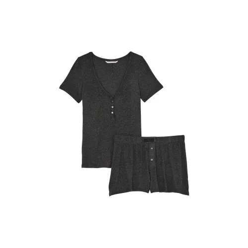 Victoria's Secret Ribbed Modal Short-Sleeve Henley & Boxer Shorts Set/CG Pajama Set Men's Charcoal Gray
