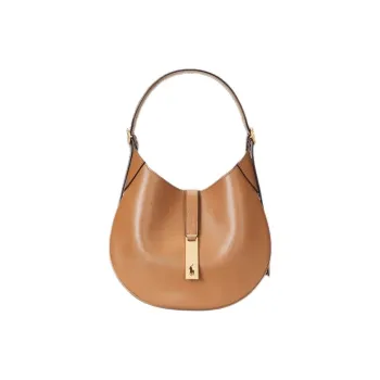 Polo Ralph Lauren Polo ID Cow Leather Handbag Crossbody Bag Shoulder Bag Small Size Women's Brown Yellow