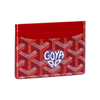 GOYARD Saint-Sulpice Canvas With Leather Dog's Teeth Card Clip Card Holder Unisex Red & Purple Small Heart