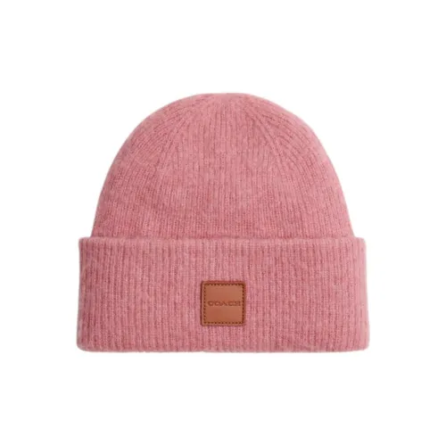 COACH Sheep Wool Beanies Unisex Pure Pink