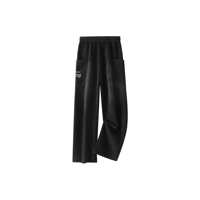 Qnxeey Knitted Sports Pants Unisex Washed Black-1