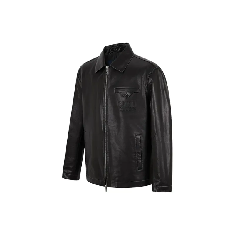 Cavalli Class Leather Jacket Men's Black-1