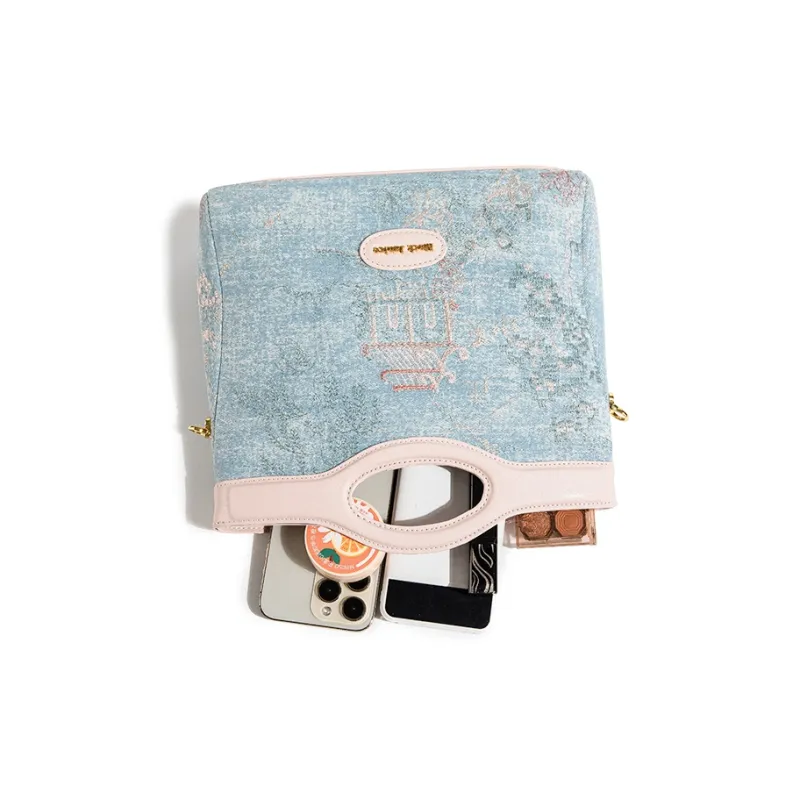 MACKJANICE PU One Shoulder Handbags Women's Blue And White Embroidered Pink-4