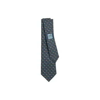 HERMES Mulberry Silk Ties Men's Dark Petroleum Blue