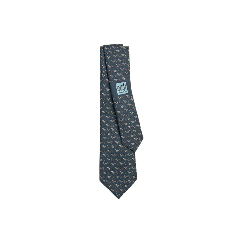 HERMES Mulberry Silk Ties Men's Dark Petroleum Blue-0