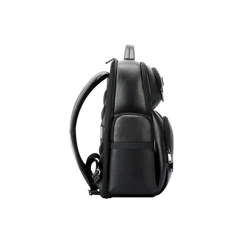 BOPAI Top Grain Cow Leather Carry Backpack Men's Black-2