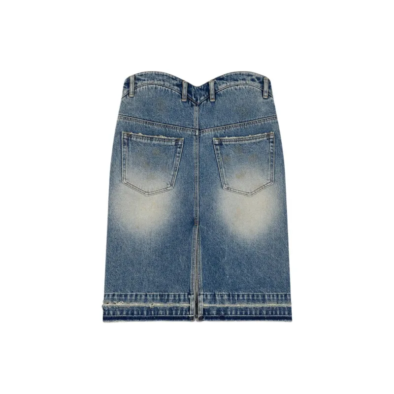 WE11DONE Ripped Detailing Denim Skirt-1