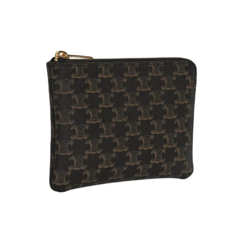 CELINE Triomphe Artificial Leather Coin Purses Card Holders Men's Black-1