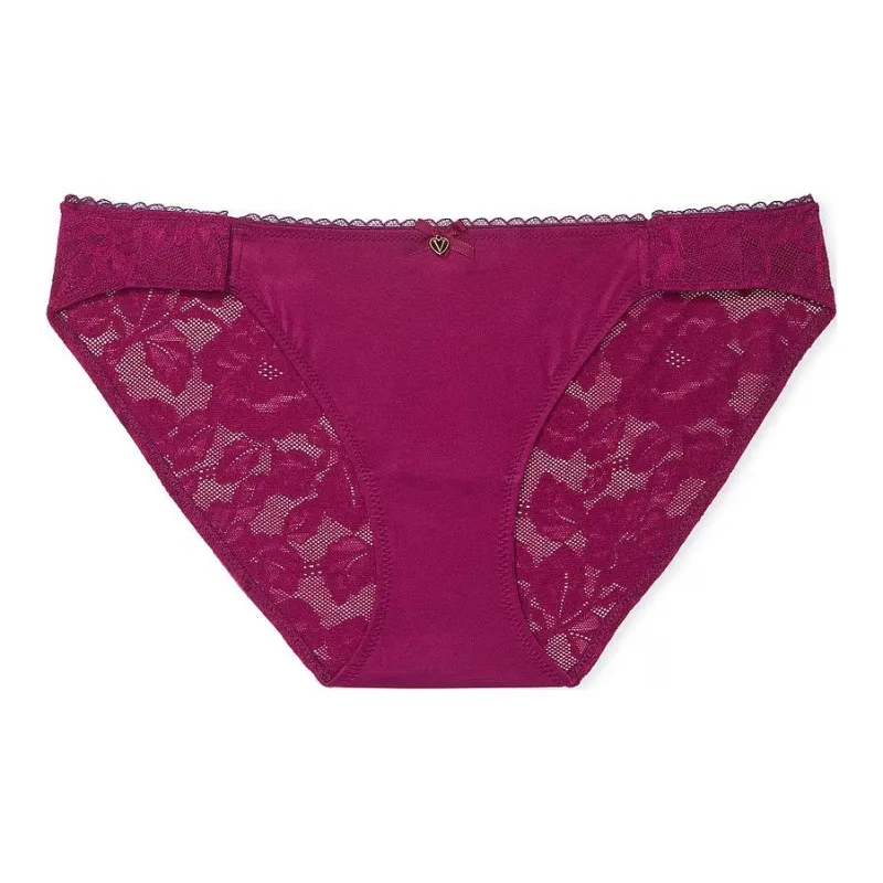 Victoria's Secret Body By Adaptive Lace-Back Bikini Panty/PR Underpants Women's 1 Pack Plum Red-0