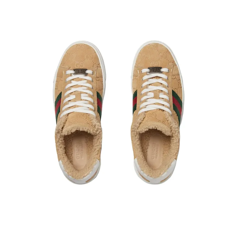 GUCCI ACE Low Top Skateboard Shoes 4.5cm Women's Beige-3