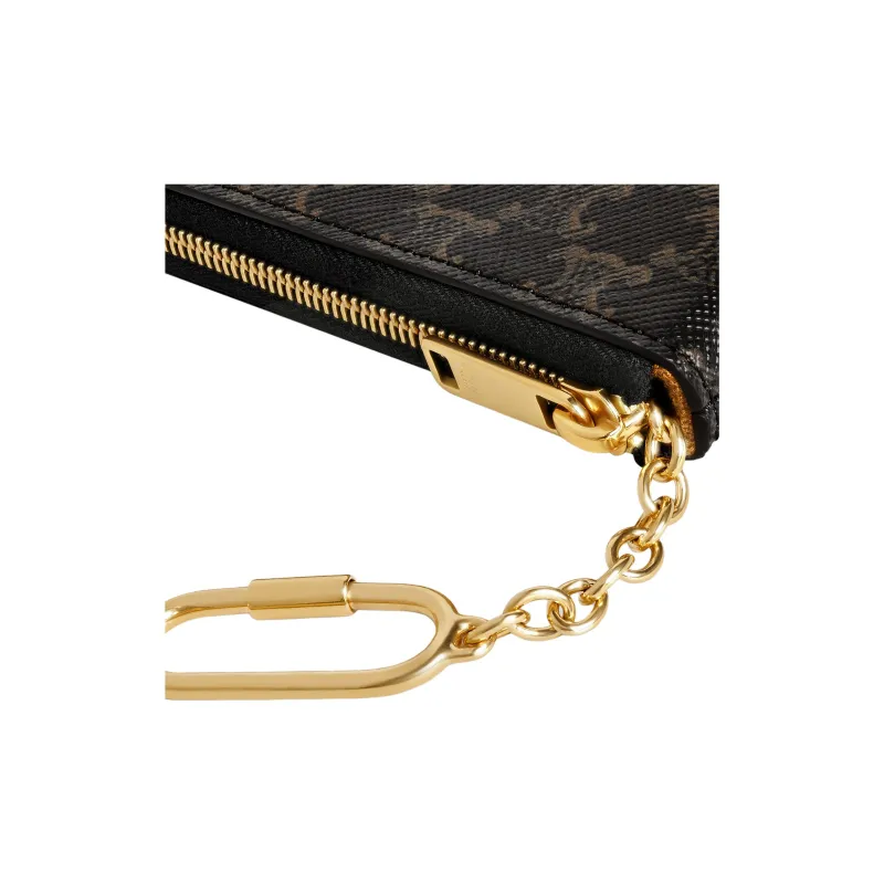 CELINE Triomphe Artificial Leather Coin Purses Card Holders Men's Black-3