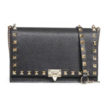 Valentino Rockstud Calfskin Small Square Bag Crossbody Bag Shoulder Bag Women's Black