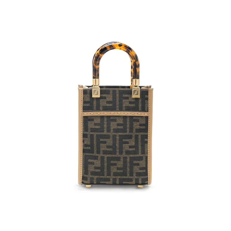 FENDI Sunshine FF Fabric Mini Tote Bag Women's Brown-3