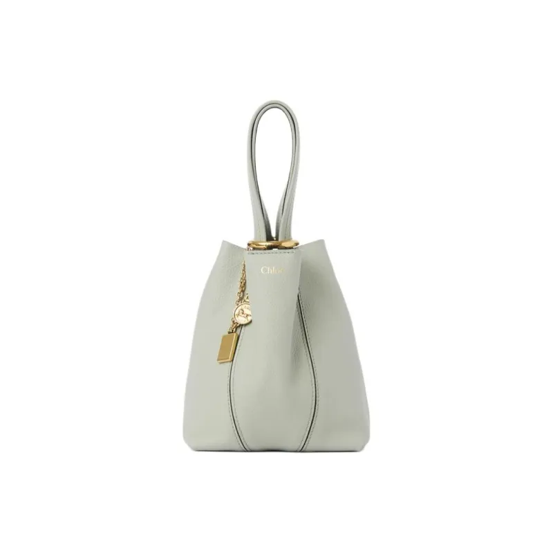 Chloe Cow Leather Tote Bag Shopping Bag Handbag Small Size Women's Seaweed Color-0