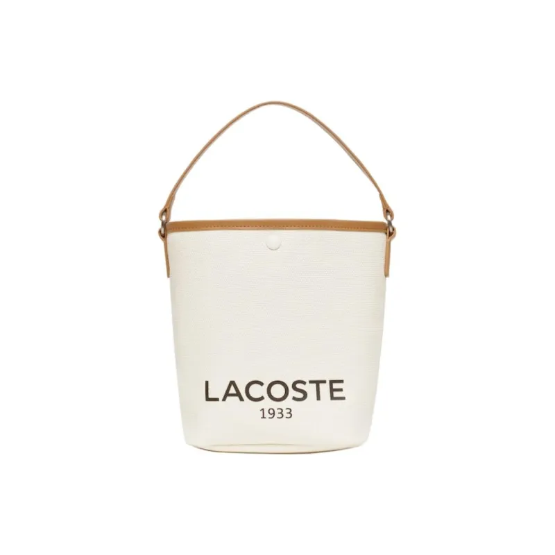 LACOSTE Cotton Bucket Bags Shoulder Bag Crossbody Bag Handbag Women's Beige & Brown-1