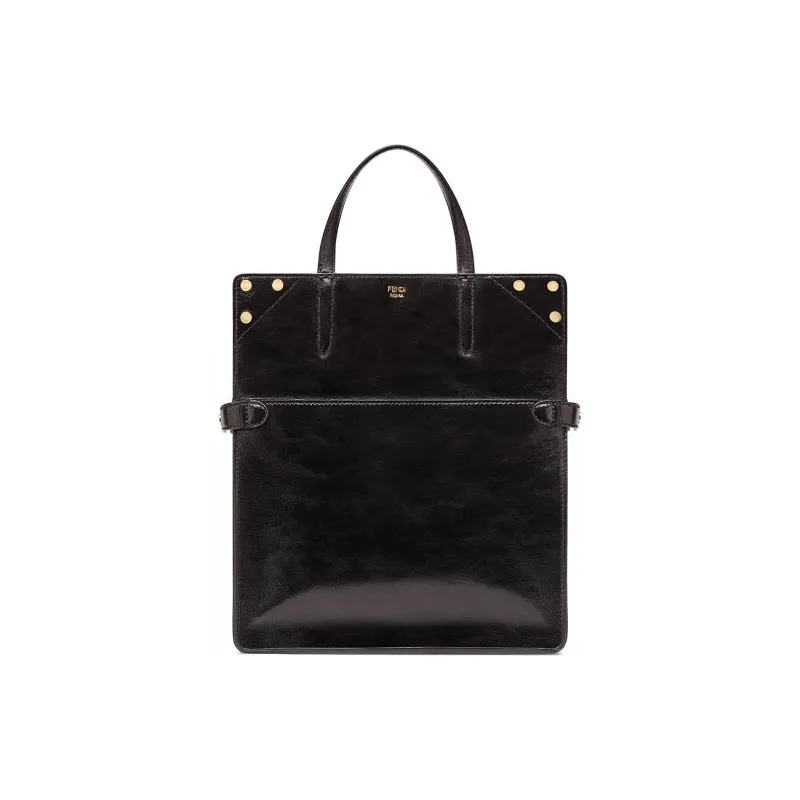 FENDI Lambskin Patchwork Suede Tote Bag, Shopping Bag, Crossbody Bag, One Shoulder Handbag Medium Size Women's Black-2
