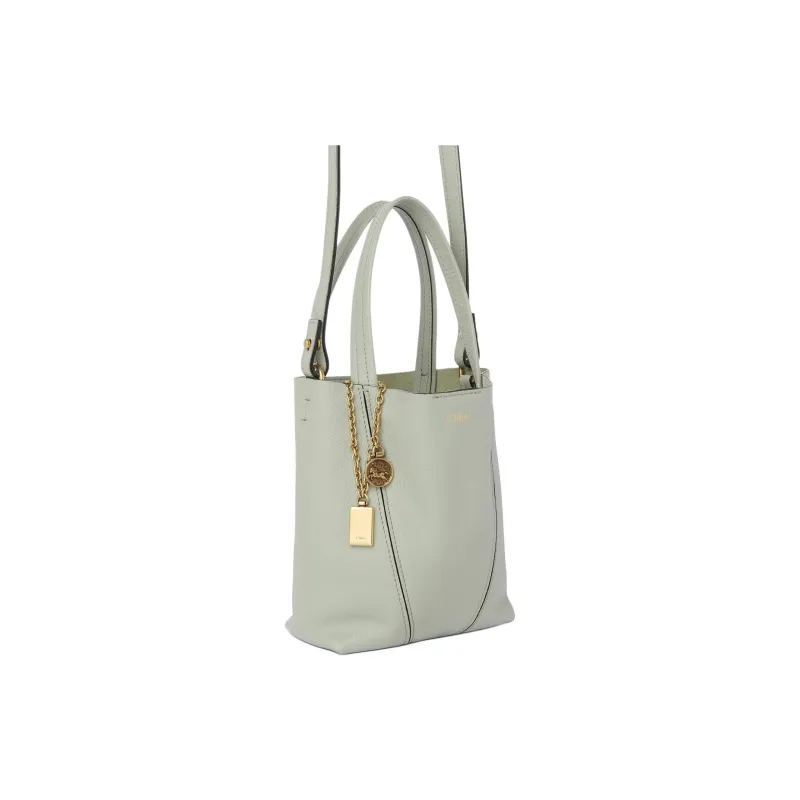 Chloe Cow Leather Tote Bag Shopping Bag Handbag Small Size Women's Seaweed Color-2