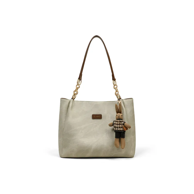 PT'SON Synthetic Leather Tote Bag, Shopping Bag, Underarm Bag, Shoulder Bag Regular Women's Gray-2