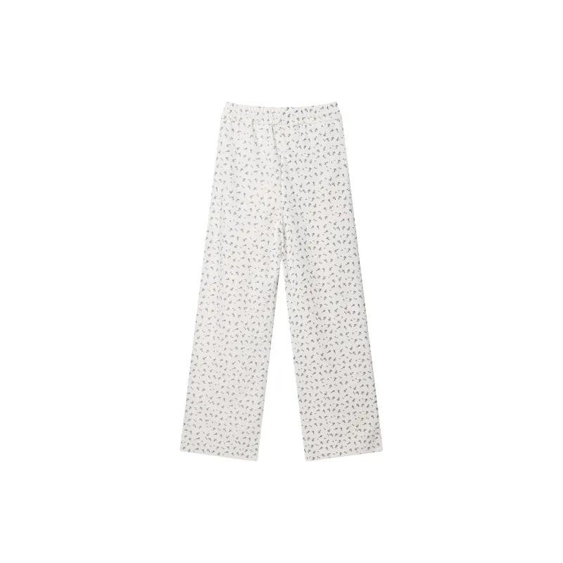 Wen Shan Casual Pants Women's White Small Floral Pattern-1
