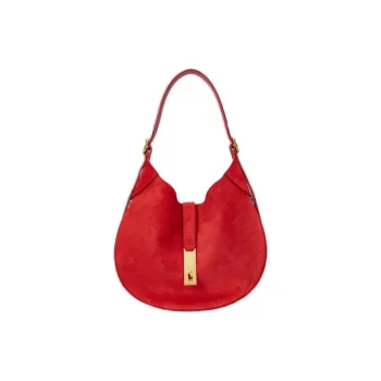Polo Ralph Lauren Polo ID Nubuck Handbag Shoulder Bag Small Size Women's Geranium Red